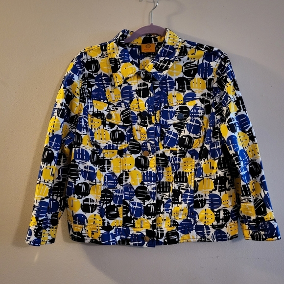 Ruby Red Womens Bold Colorful Blue Yellow Black White Jacket Officecore - Picture 1 of 11